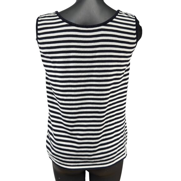 Preppy Knitted Navy & White Nautical Breton Stripes Scoop Camisole Tank S/M - Picture 3 of 4